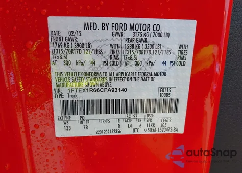 2012 Ford F-150 Svt Raptor from USA, damaged, VIN 1FTEX1R66CFA93140